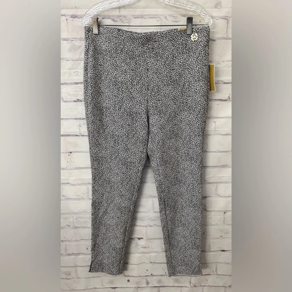 Michael‎ Kors L Super Skinny Ankle Pull On Stretch Pant Black White Animal New